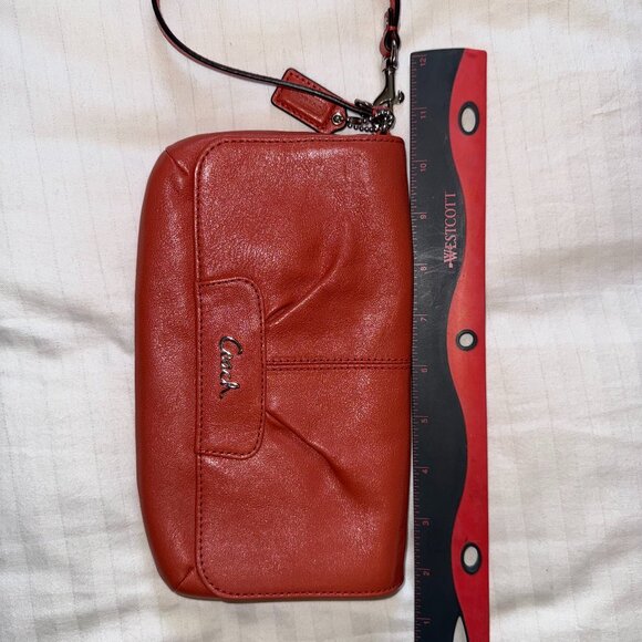 Coach Salmon Pink Leather Wristlet Clutch - Picture 2 of 5
